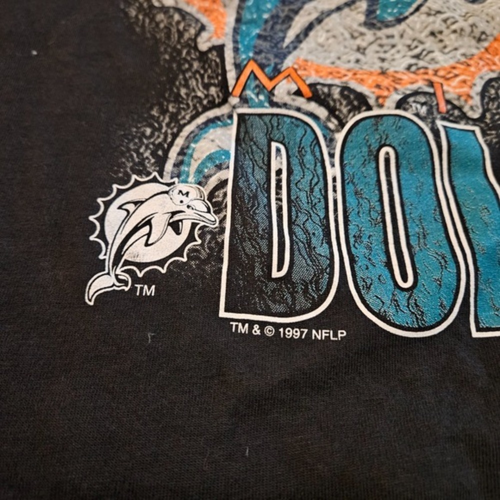Vintage 1997 Miami Dolphins T Shirt Hanes Heavyweight 3XL Black NFL Football - Picture 3 of 5